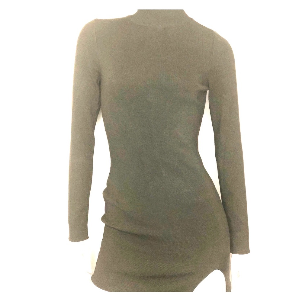 olive green turtle neck dress